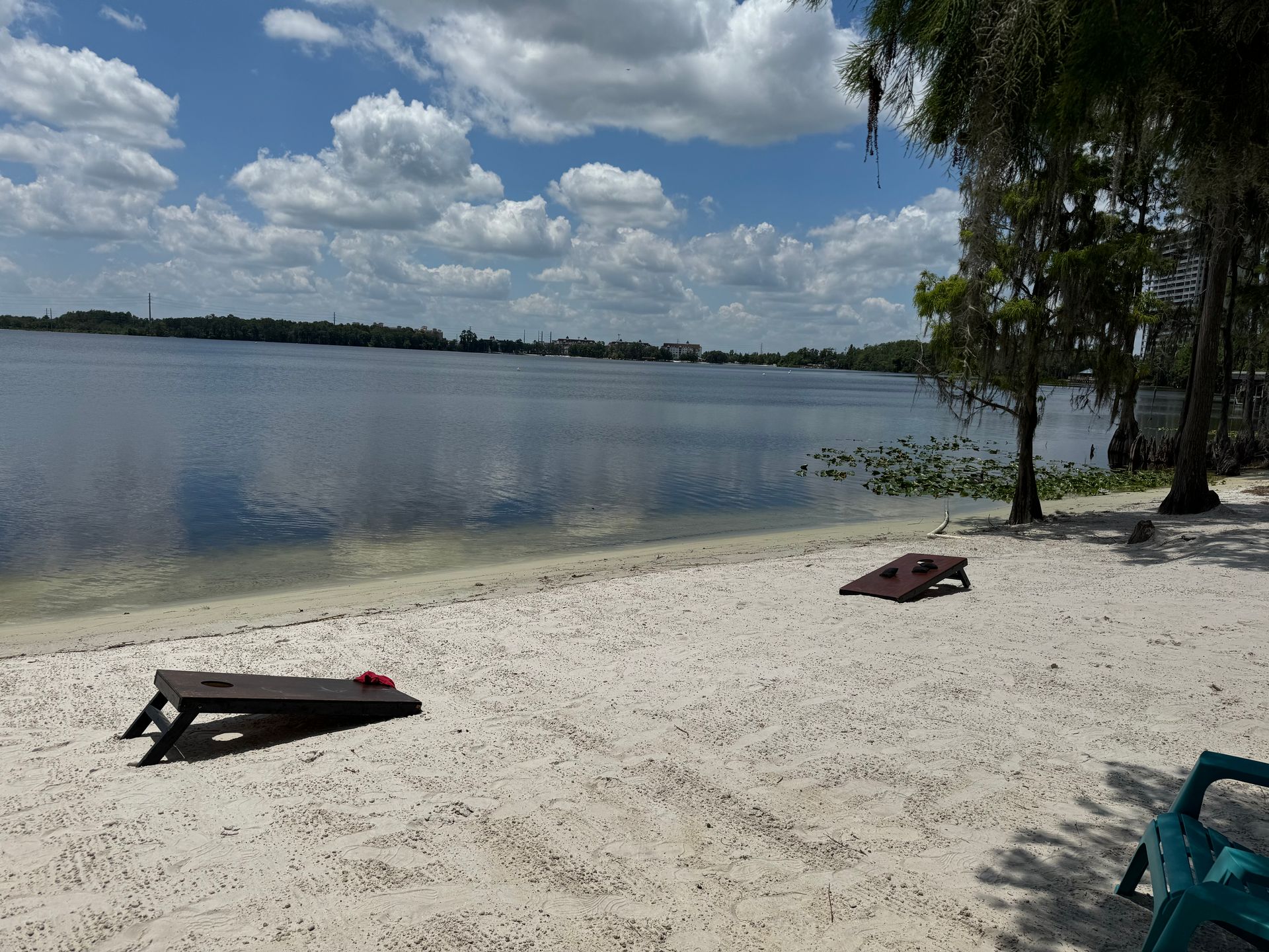Rock and roll joust setup outdoors near the beach on grass