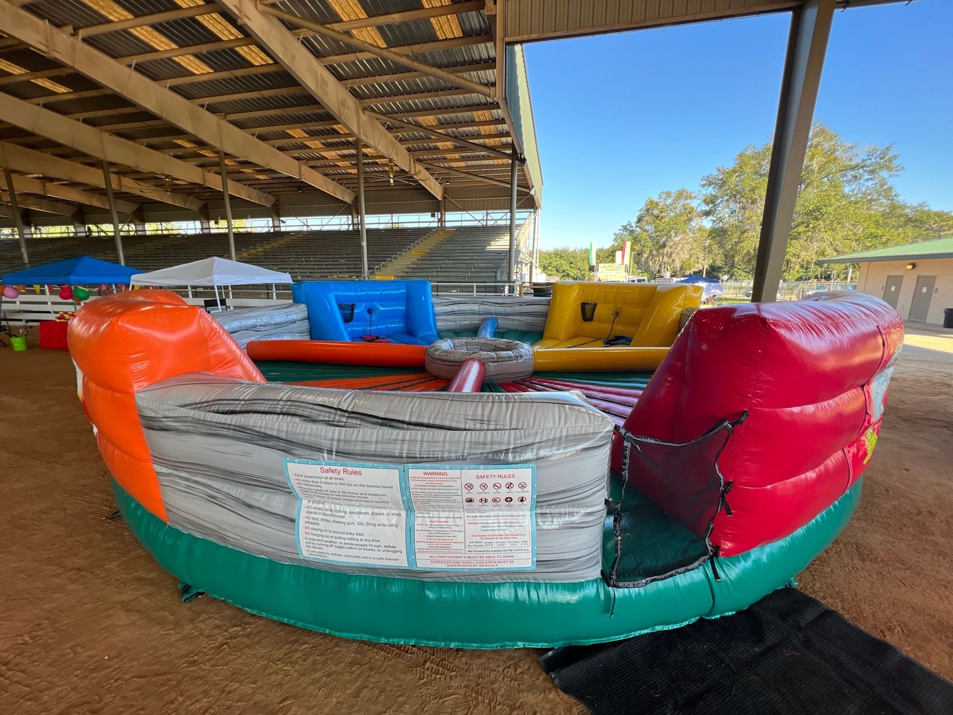 Inflatable Hungry Hippo game setup.