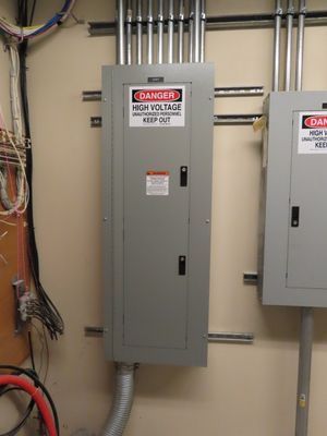A vertical electrical panel with a 