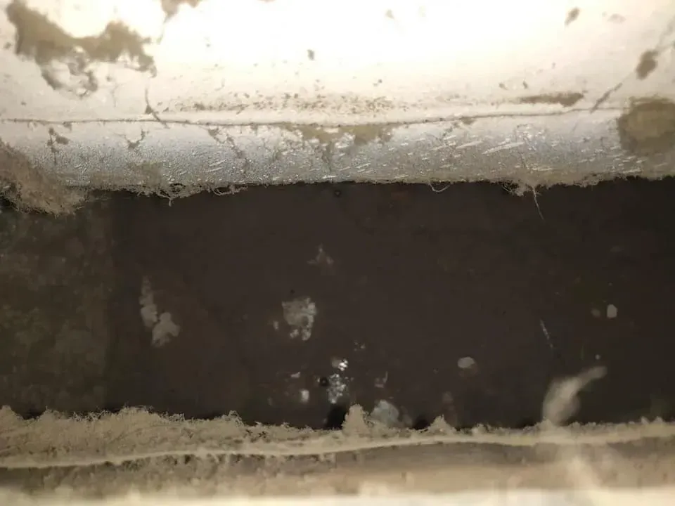 A close up of a dirty air vent with a lot of dust on it.