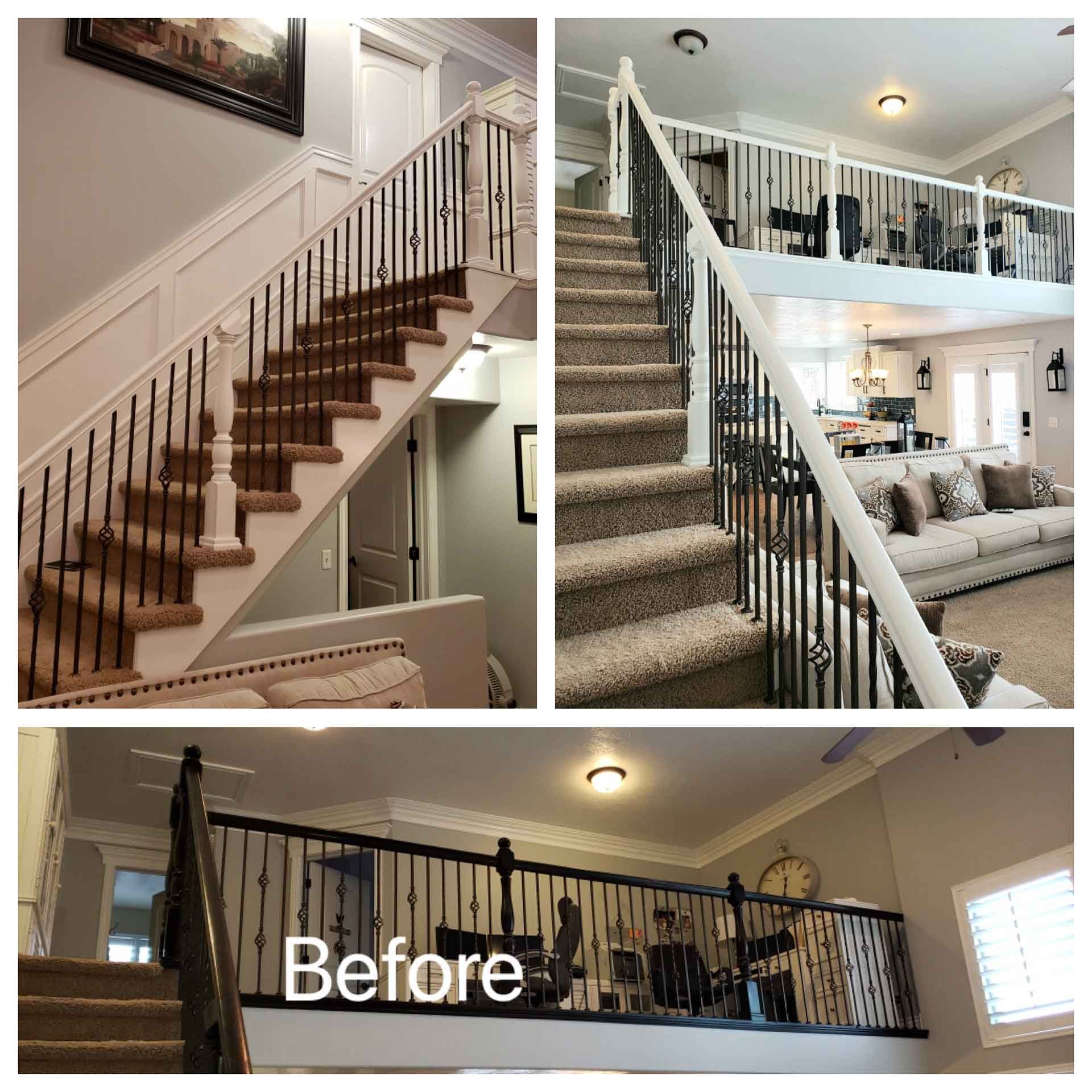 A before and after photo of a staircase in a house