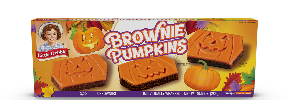 A box of brownie pumpkins with pumpkins on them