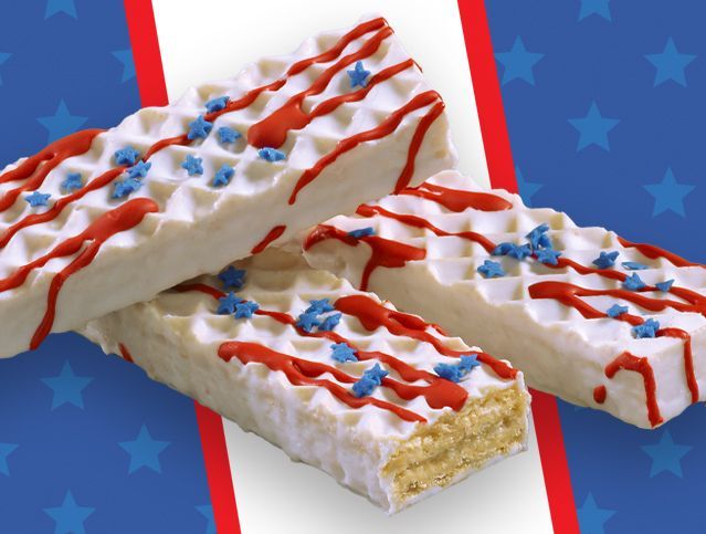 A waffle bar with red white and blue sprinkles on it