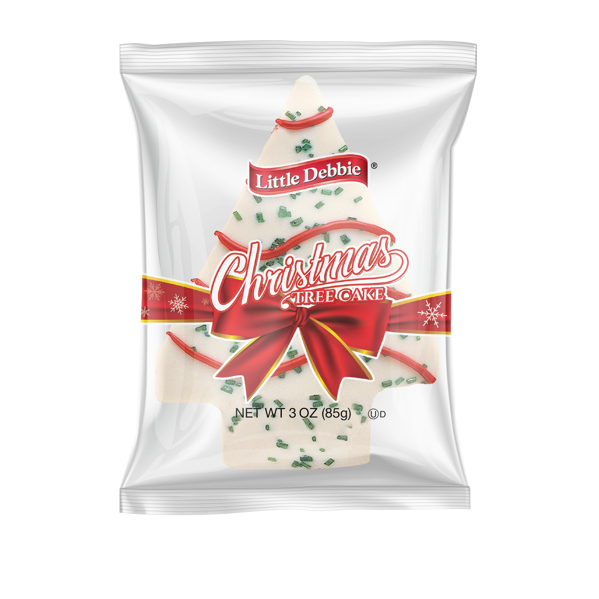 A bag of little debbie christmas tree brownies in the shape of a christmas tree.