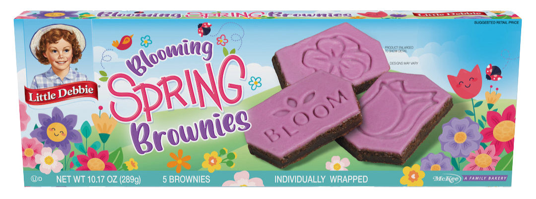 A box of blooming spring brownies with flowers on the box