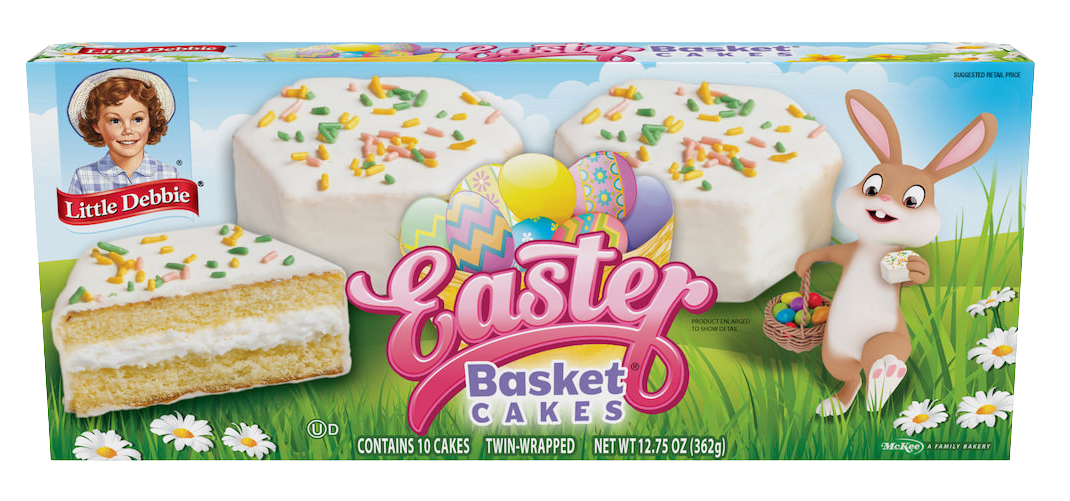 A box of easter basket cakes with a bunny on it