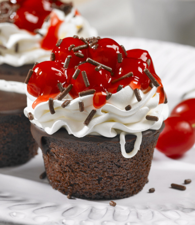 chocolate cupcakes with black forest cake-inspired toppings