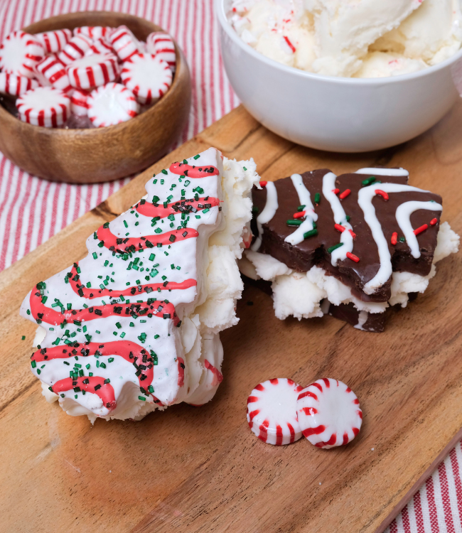 christmas tree cakes sandwiching peppermint ice cream