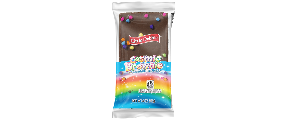 a box of cosmic brownies with chocolate chip candy