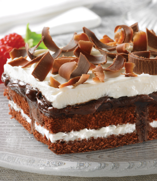 devil squares layered with chocolate and whipped cream