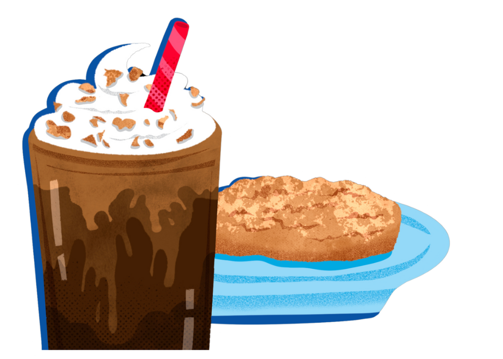 donut stick art with iced coffee