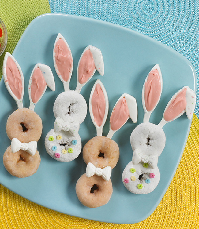 mini donuts decorated as bunnies