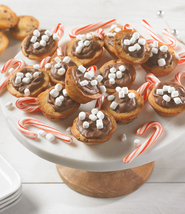 chocolate chip mini muffins decorated as hot chocolate cups