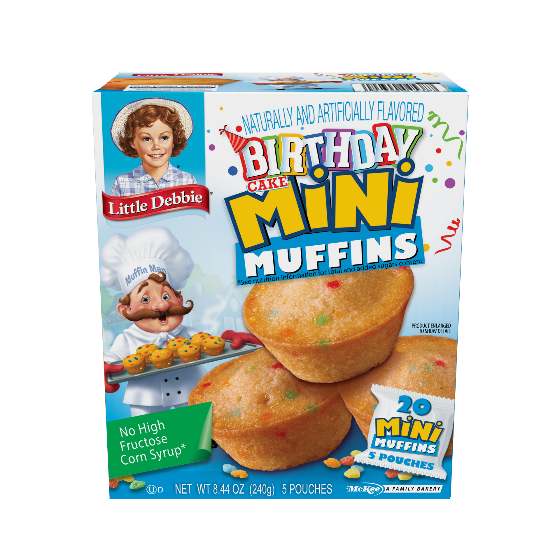 A box of birthday mini muffins on a white background.