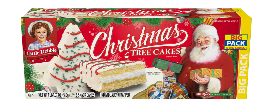 A box of christmas tree cakes with santa on it.