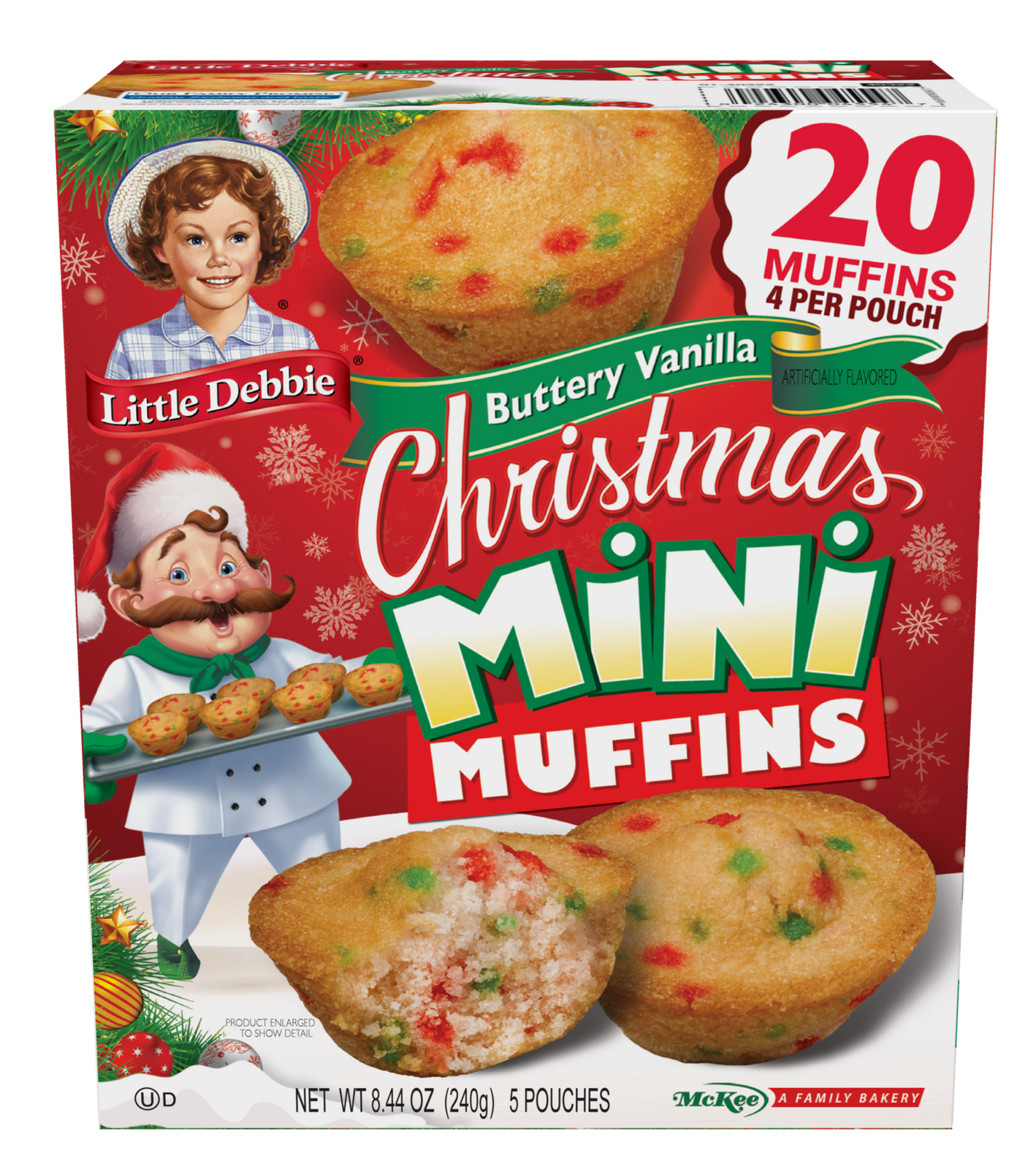 A box of christmas tree cakes with santa on the front.