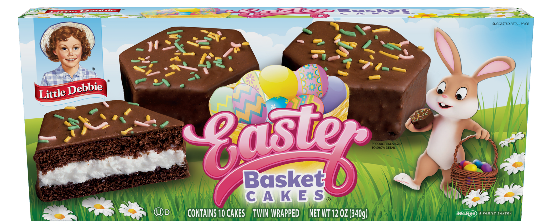 A box of easter basket cakes with a bunny on the box.