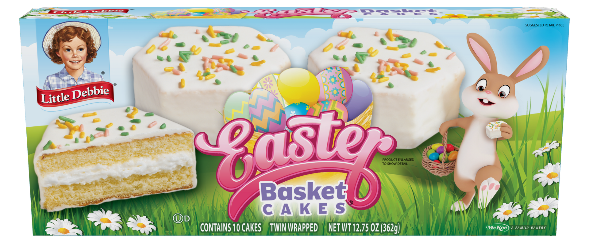 A box of easter basket cakes with a bunny on it