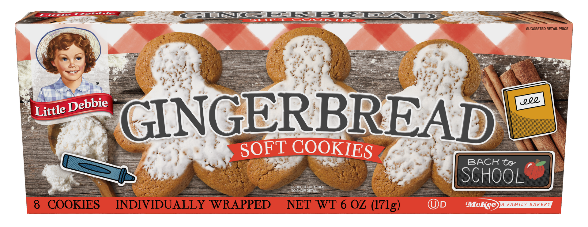 A box of gingerbread soft cookies with cinnamon sticks