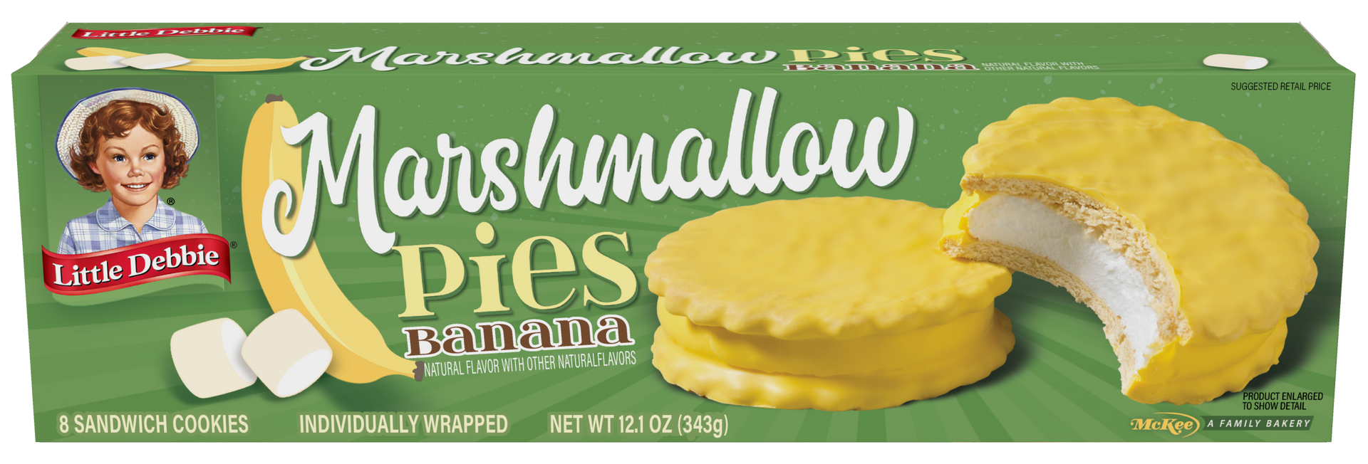 A box of marshmallow pies with banana filling.