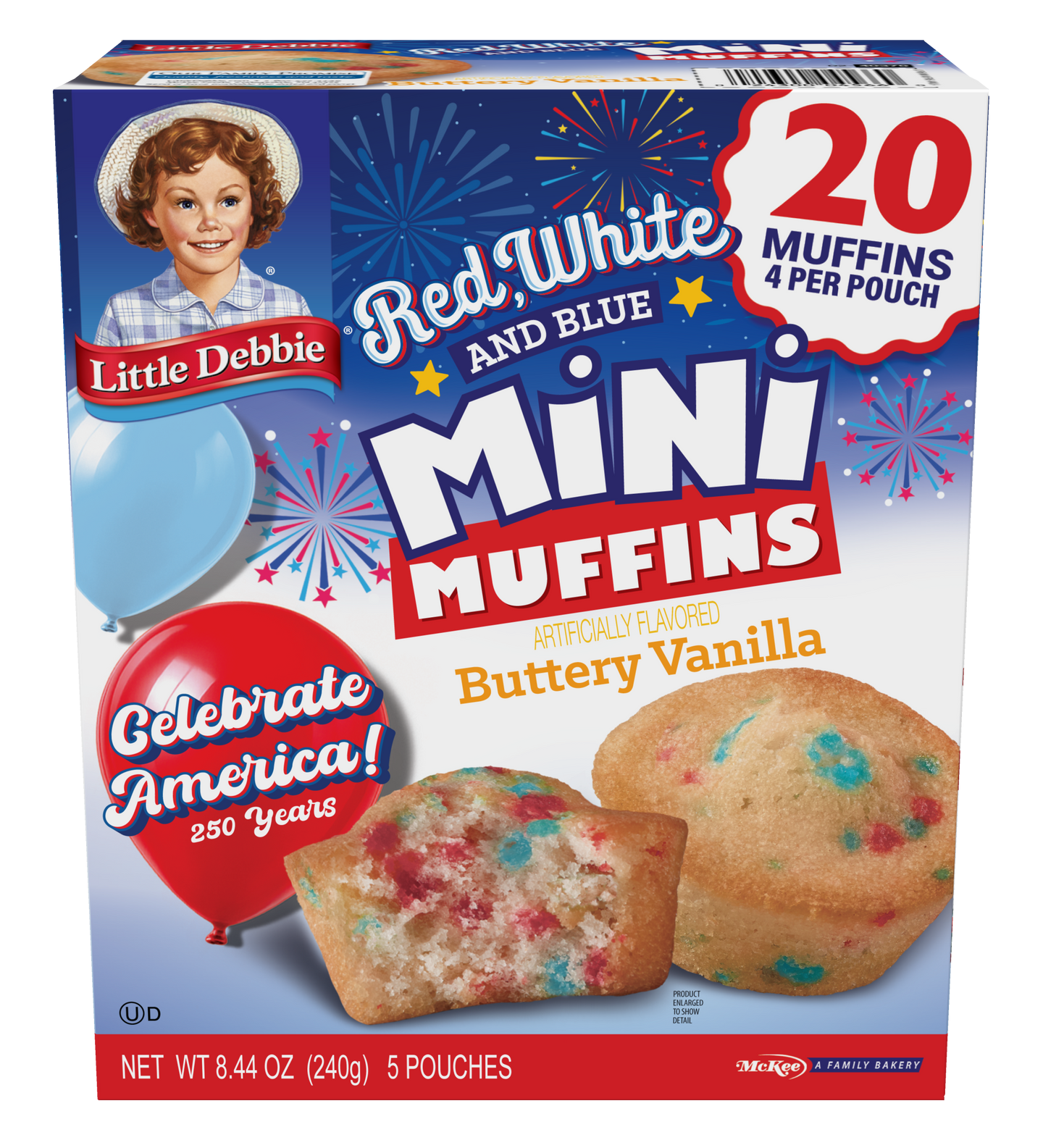 carton of red white and blue mini muffins