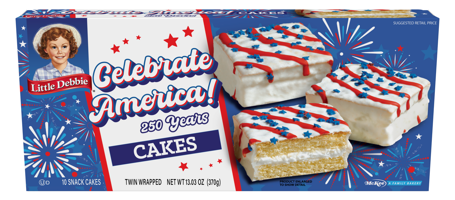 A box of red , white and blue cakes