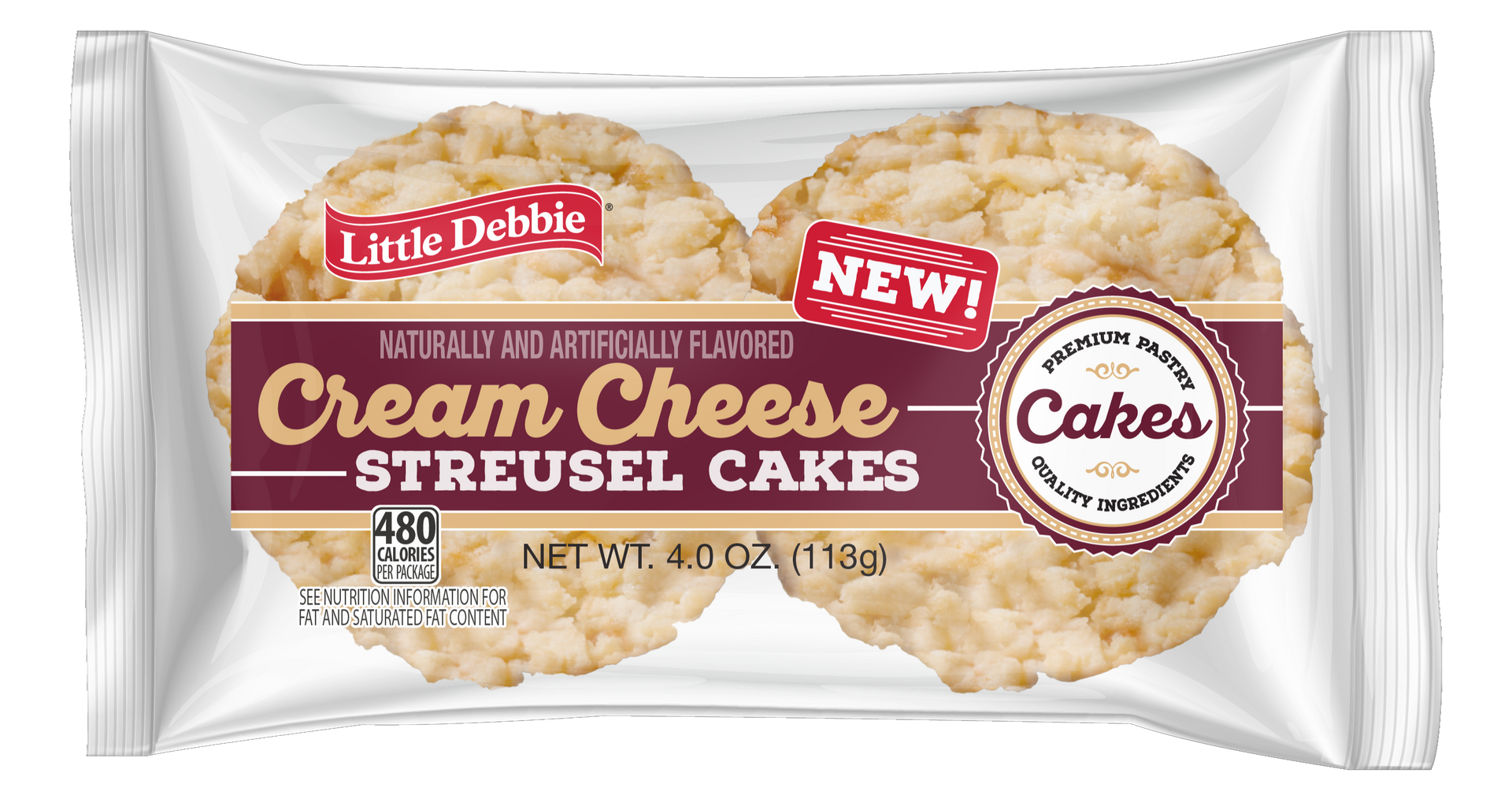 twin wrapped cream cheese streusel coffee cakes in wrapper