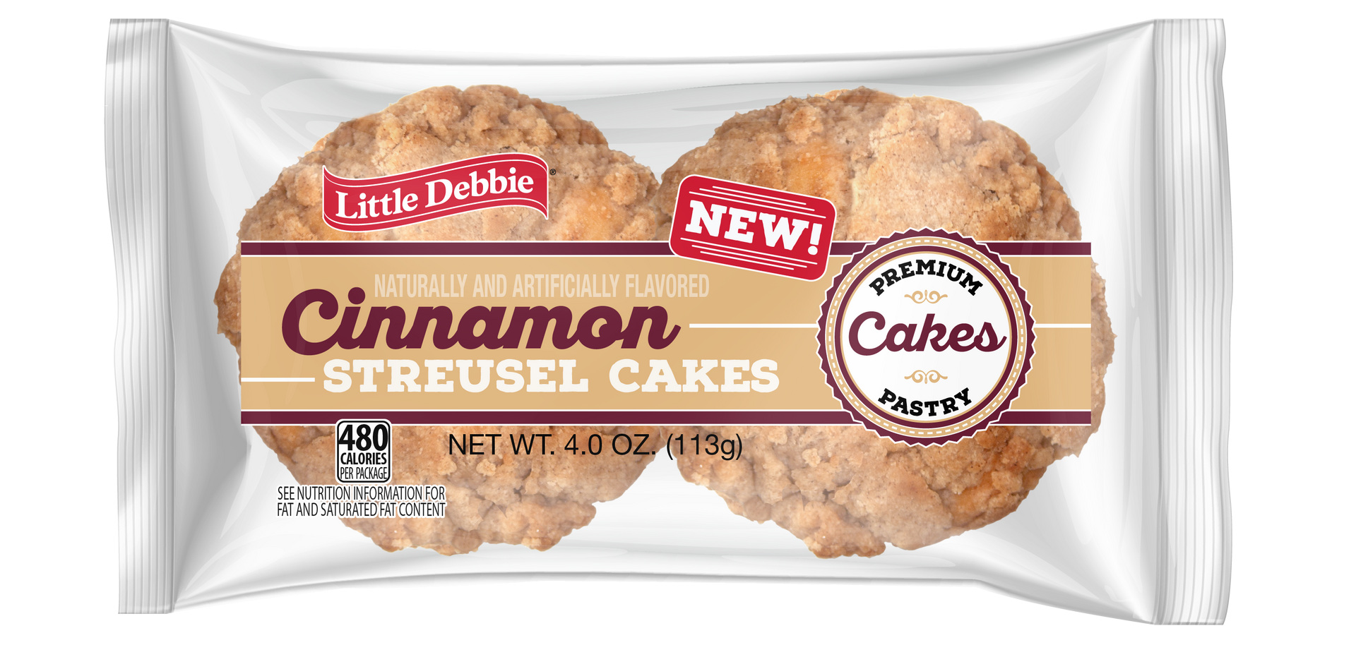 A package of cinnamon strudel cakes on a white background.