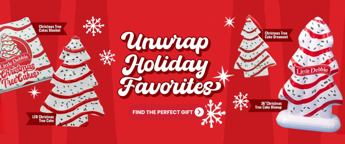 homepage banner with unwrap holiday favorites linking to the little debbie online store