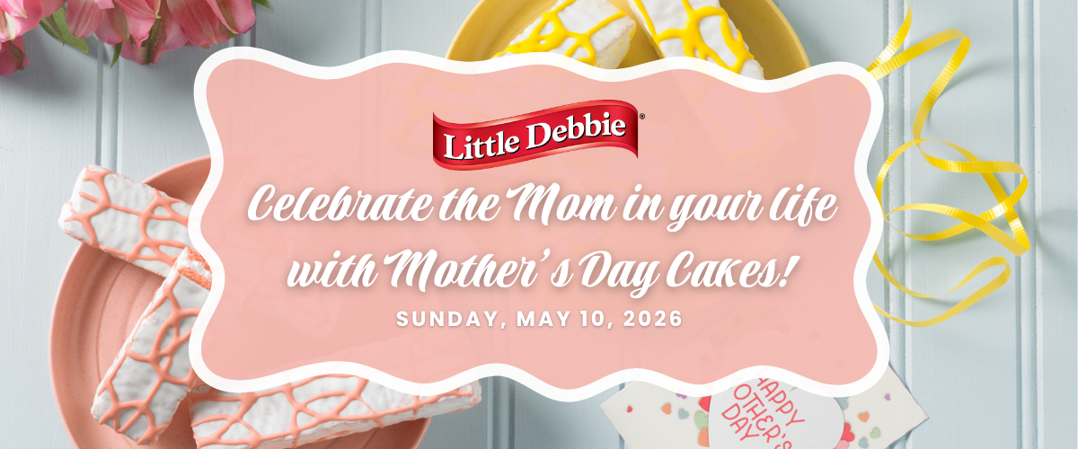 banner with mother's day cakes and an overlay with a pink background for celebrate the mom in your life 