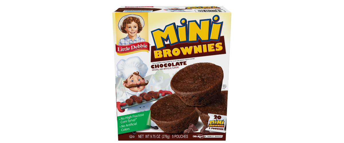 A box of mini brownies with a picture of a chef on it.