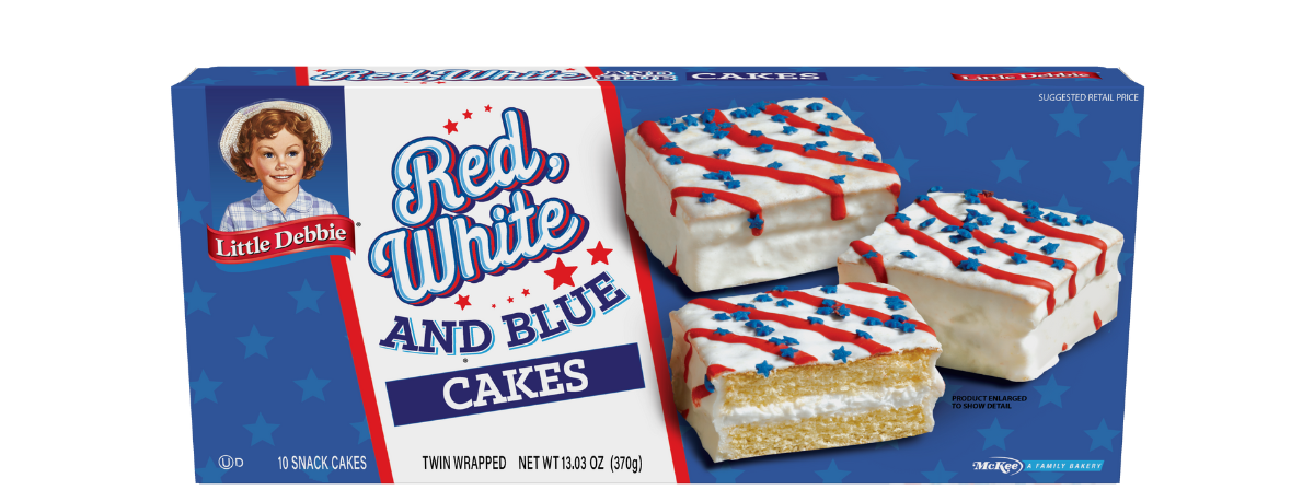 A box of red , white and blue cakes