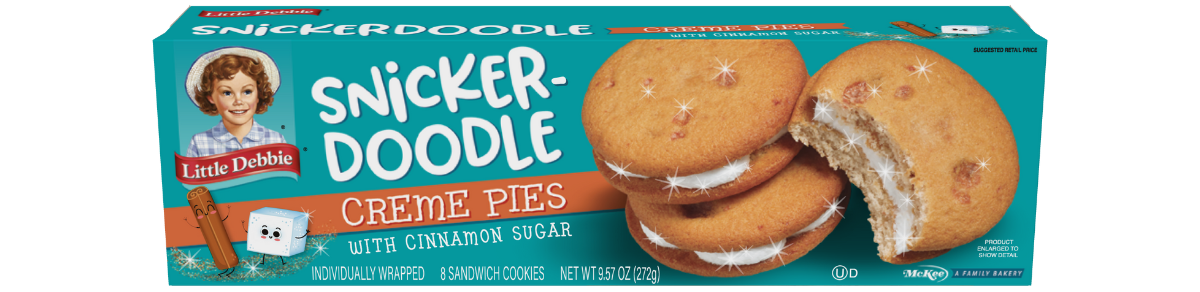 A box of snicker doodle cookies with a bite taken out of one of them.