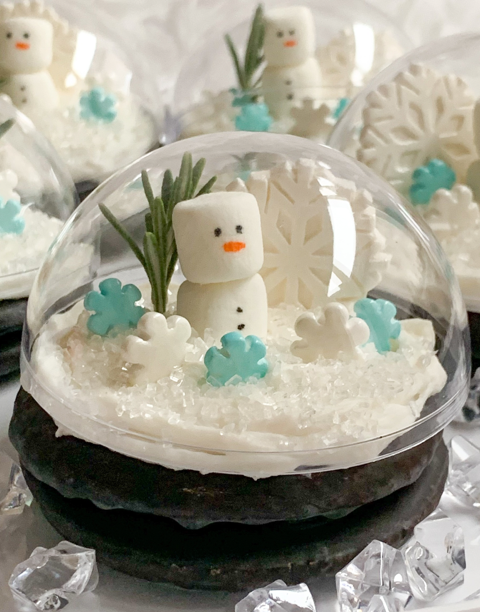 christmas cherry cordials topped wintery marshmallow snowmen in ornament