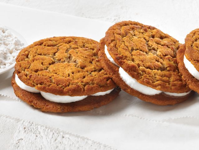 image of two oatmeal creme pies on a white background