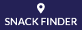 A logo for snack finder with a map pin on a blue background.