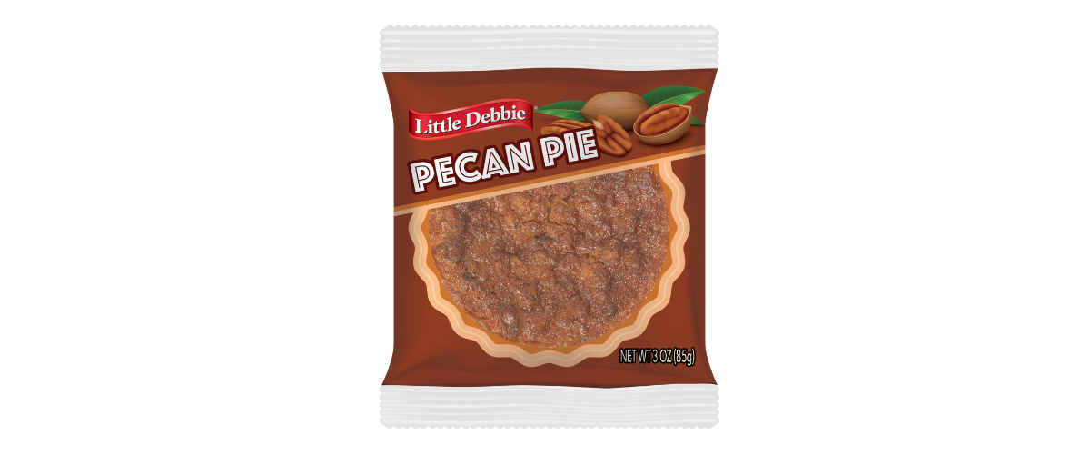 A bag of pecan pie on a white background.