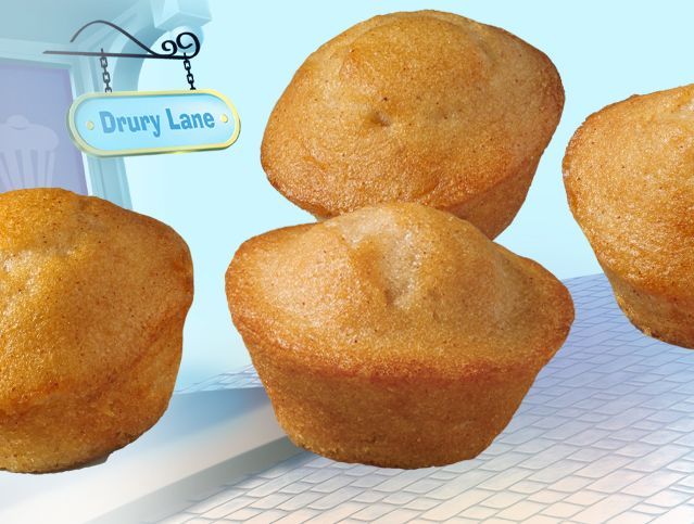 four honey bun mini muffins on a drury lane background