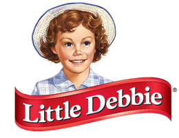 a little debbie logo with a girl wearing a hat