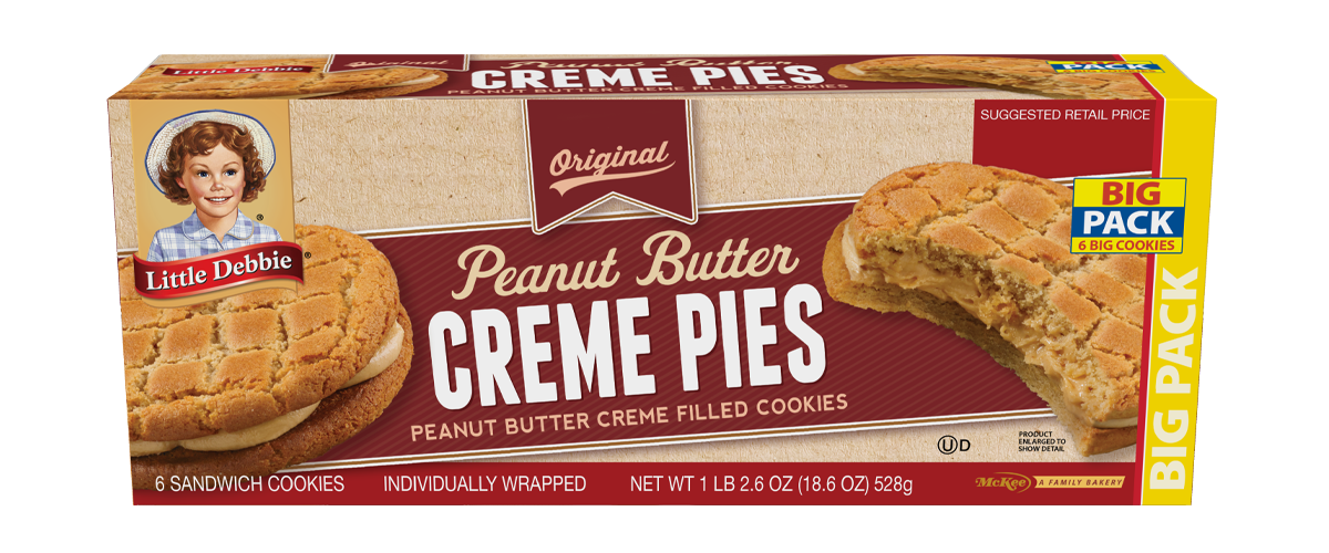 A box of peanut butter creme pies on a white background.