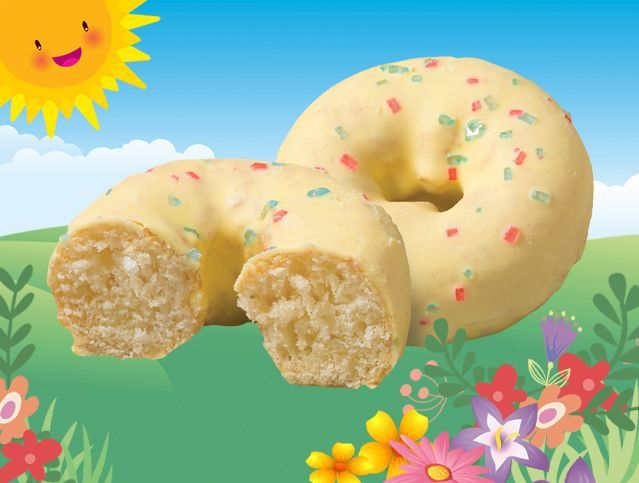 two spring mini donuts with a bite taken