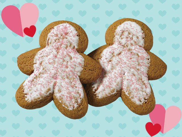 two valentine gingerbread cookies