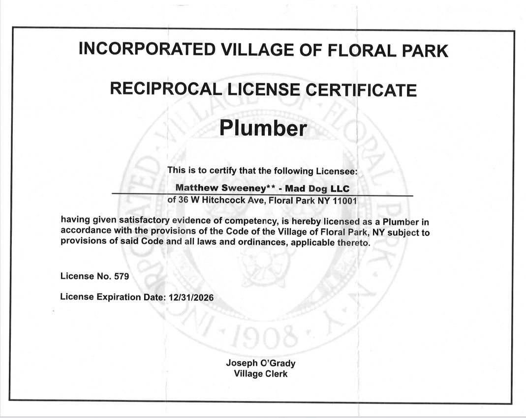 IS THE FLORAL PARK PLUMBER YOU HIRED ACTUALLY A LICENSED MASTER PLUMBER?  ASK THEM TO SHOW YOU THEIR LICENSES.