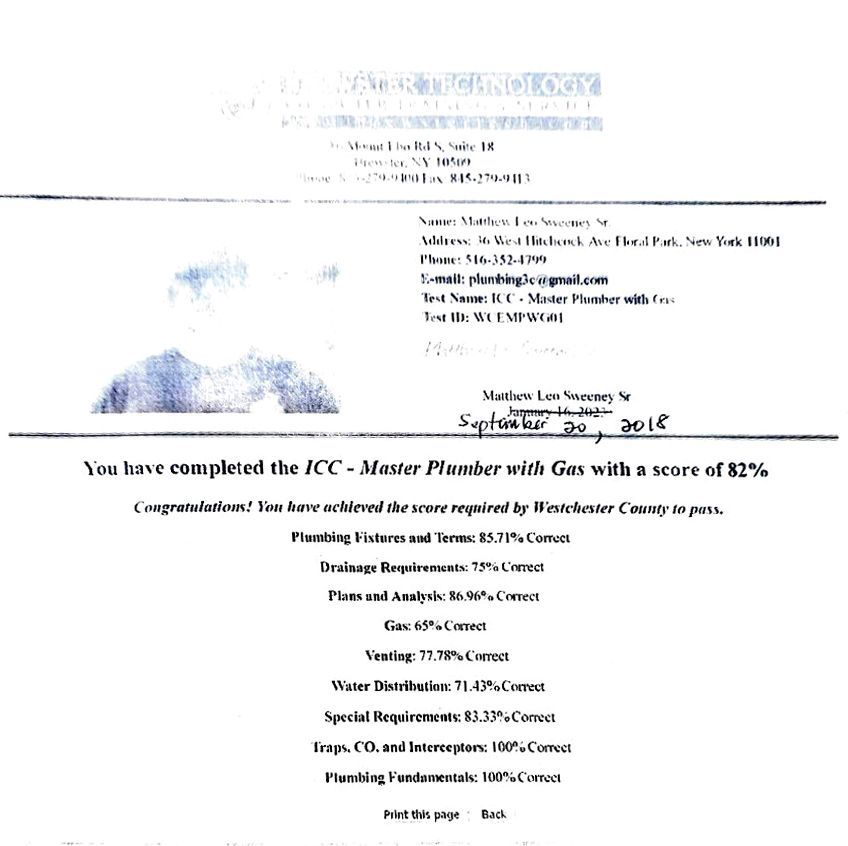 Westchester NY Certification for Master Plumber with Gas - Westchester County Steam Heat Expert