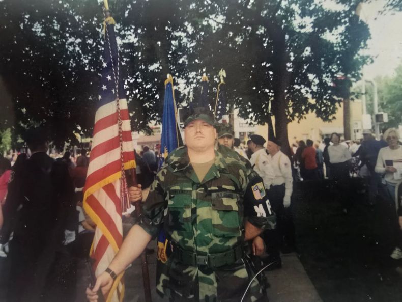 2002 Floral Park Memorial Day Parade Color Guard Staff Sgt Sweeney 1/63, 14th Brigade Brooklyn Redlegs, NYS Guard
