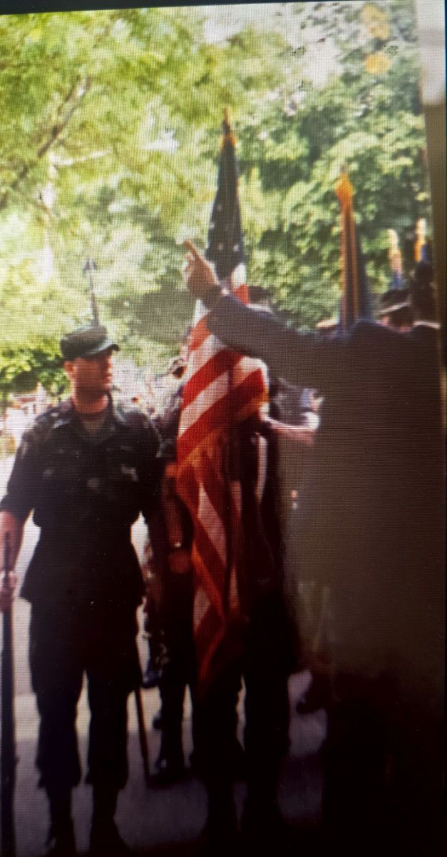 2002 Floral Park Memorial Day Parade Color Guard Staff Sgt Sweeney 1/63, 14th Brigade Brooklyn Redlegs, NYS Guard