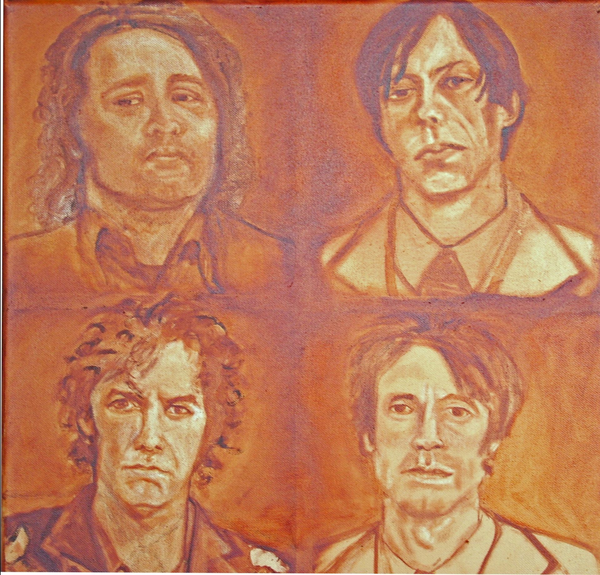 A painting of four men with different facial expressions