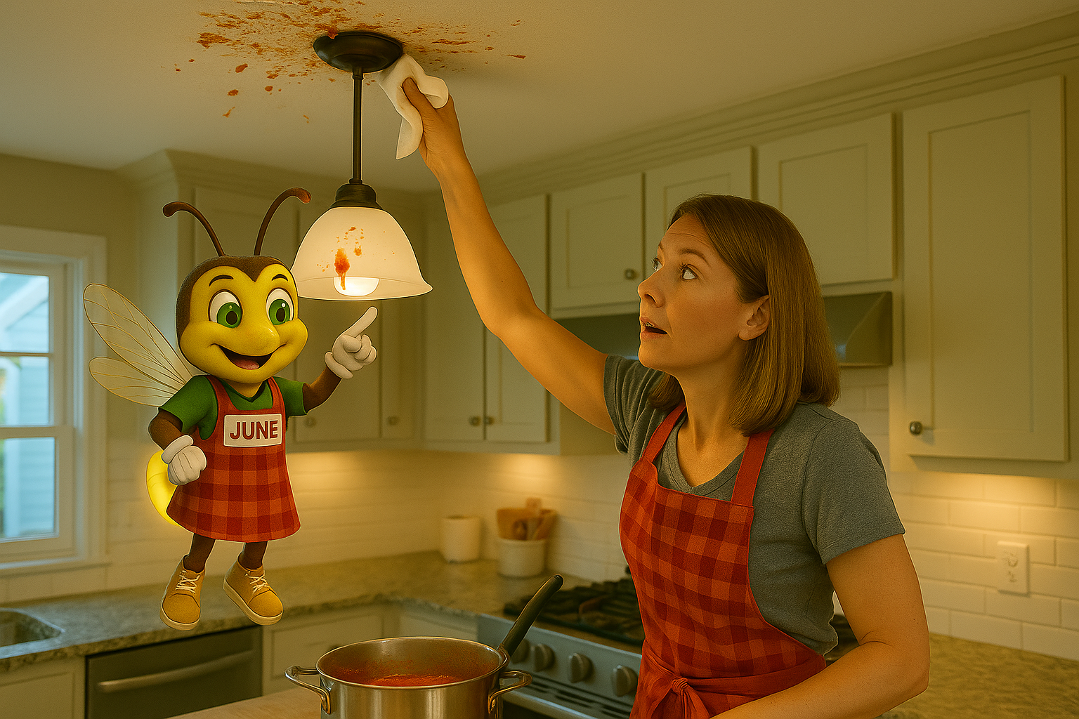 The Day my Spaghetti Hit the Ceiling- June and Mom- Lightning Bug Cleaners