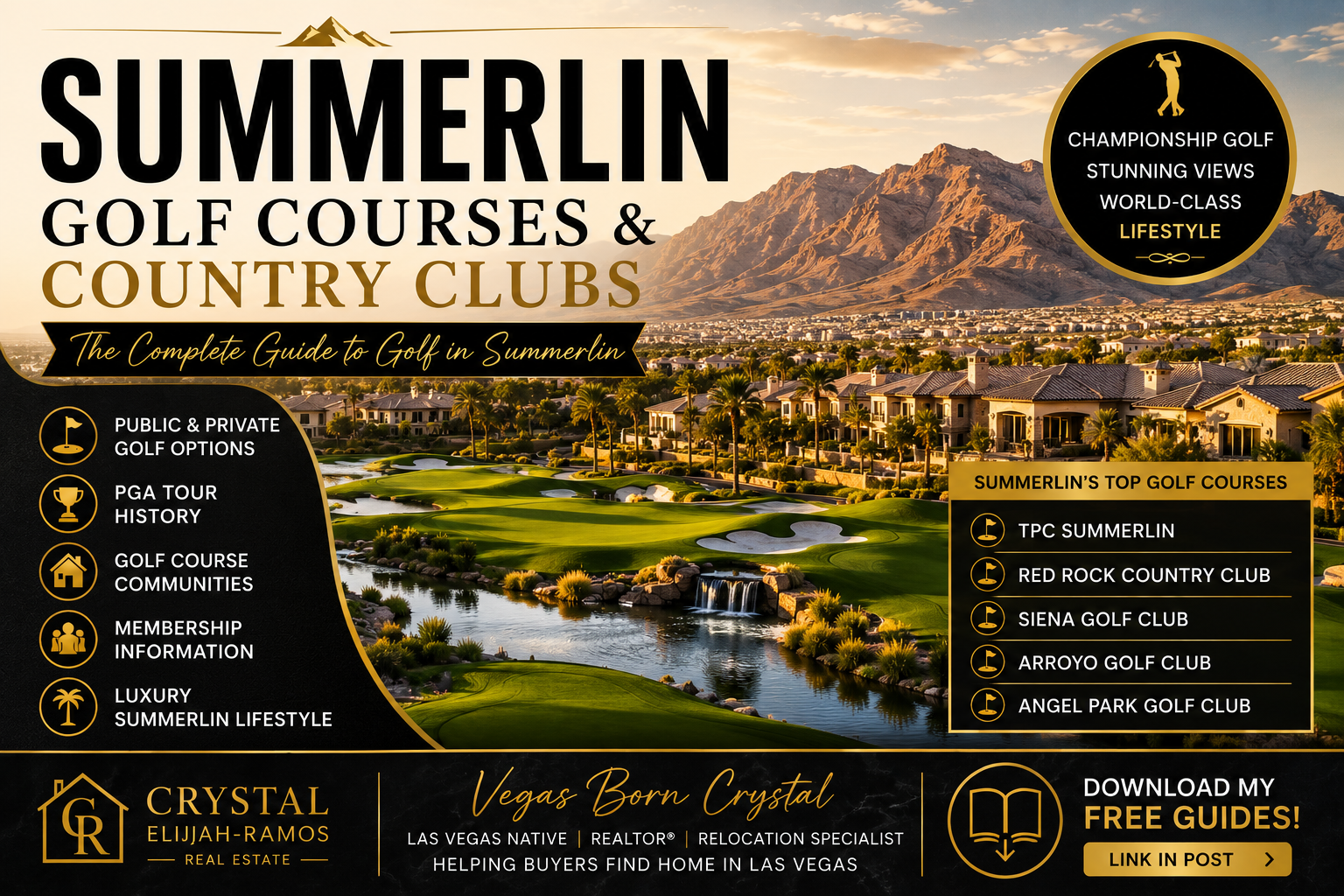 Golf courses in Summerlin Las Vegas featuring championship fairways, luxury homes, & Red Rock Canyon