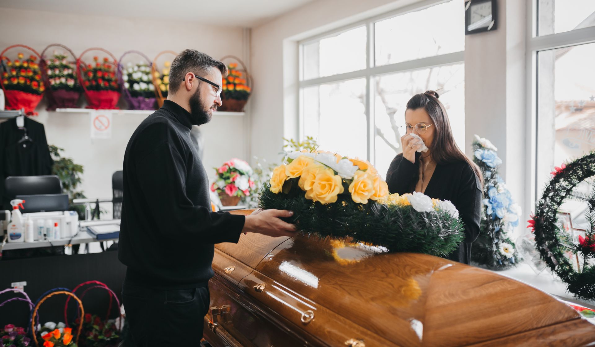 A family at a funeral.